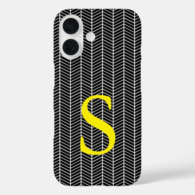 Chic Black Herringbone Chevron Zig Zag Monogram Case-Mate iPhone Case (Back)