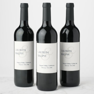 Chic Black & Ivory Couple Monogram  Wine Label