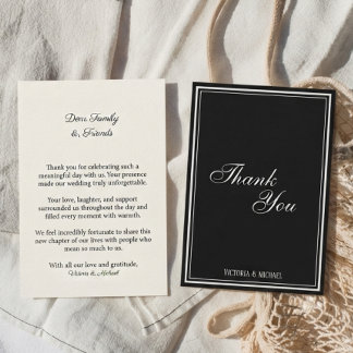 Chic Black Ivory Timeless Old Money Wedding Thank You Card