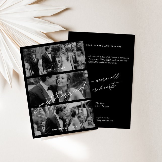 Chic Black Just Married Wedding Announcements Card (Chic Black Just Married Wedding Announcements Card)