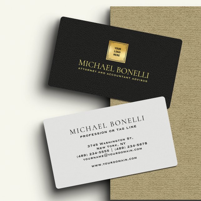 Chic Black Leather Business Logo Corporate Name Business Card (Creator Uploaded)