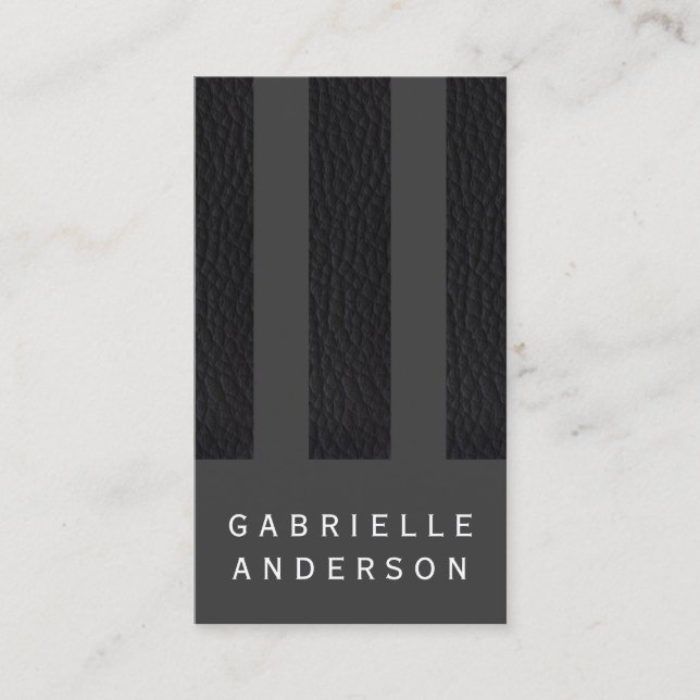Chic Black Leather Stripes Business Card (Front)