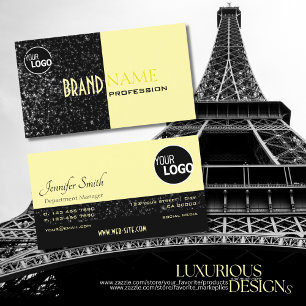 Chic Black Light Yellow Glitter Stars and Logo Business Card