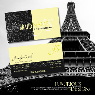 Chic Black Light Yellow Glitter Stars and Monogram Business Card