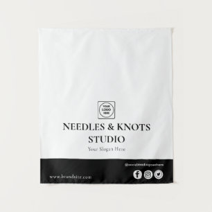 Chic Black Linen Business Logo Event Tapestry