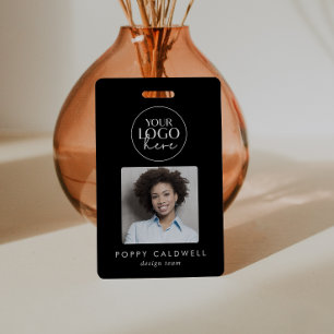 Chic Black Logo Photo QR Code Business ID Badge