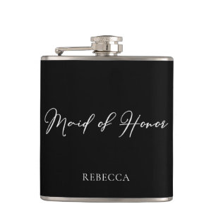 Chic Black Maid of Honour Personalised Hip Flask