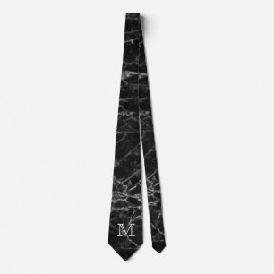 Chic Black Marble Pattern Modern Monogram Tie
