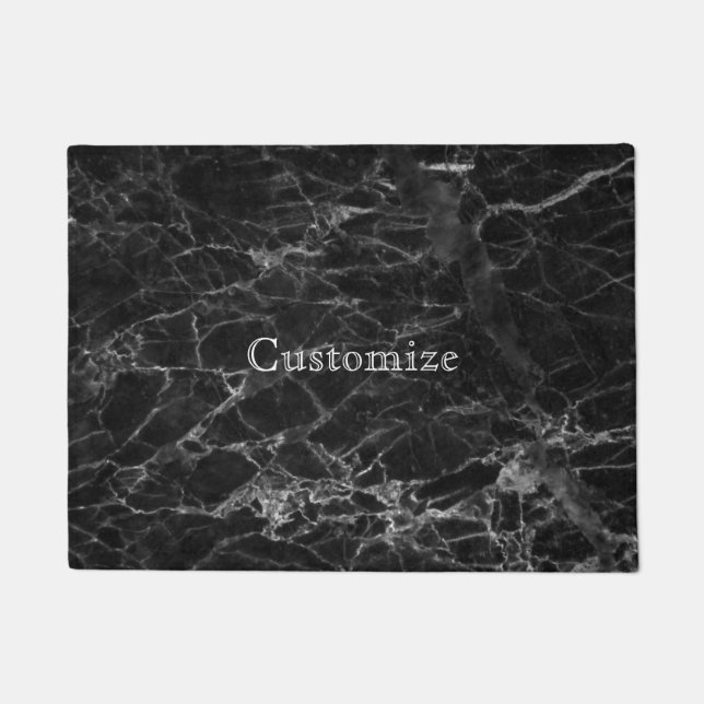 Chic Black Marble Pattern Modern Personalise Doormat (Front)
