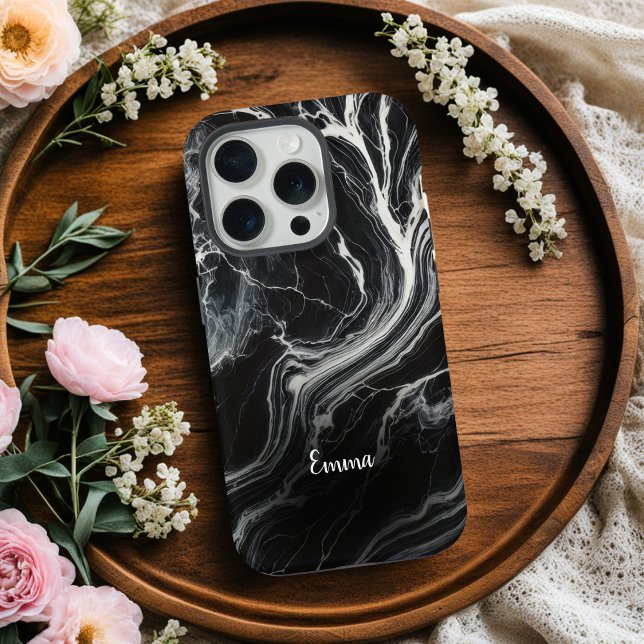 Chic Black Marble Personalised iPhone Case  (Creator Uploaded)