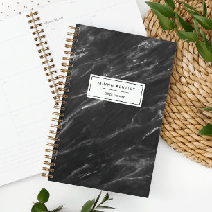 Chic Black Marble Personalised Planner