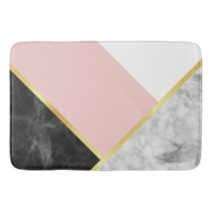 Chic Black Marble Pink Colour Block and Gold Bath Mat