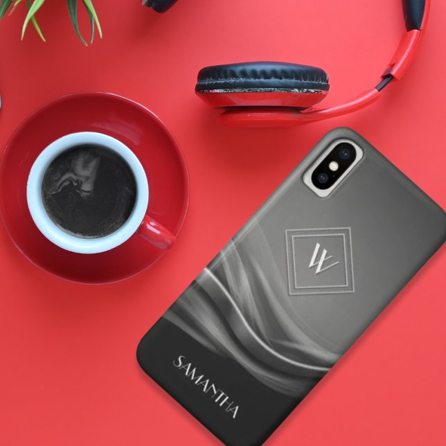 Chic Black Metallic Luxury Monogram  Case-Mate iPhone Case (Creator Uploaded)