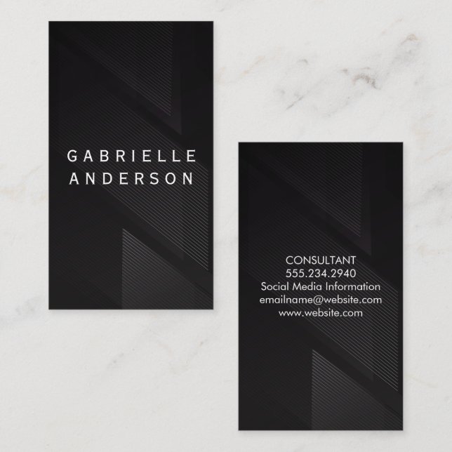 Chic Black Modern Stripes Business Card (Front/Back)