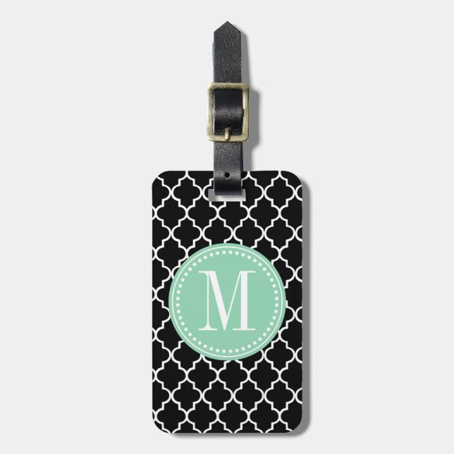 Chic Black Moroccan Lattice Personalised Luggage Tag (Front Vertical)