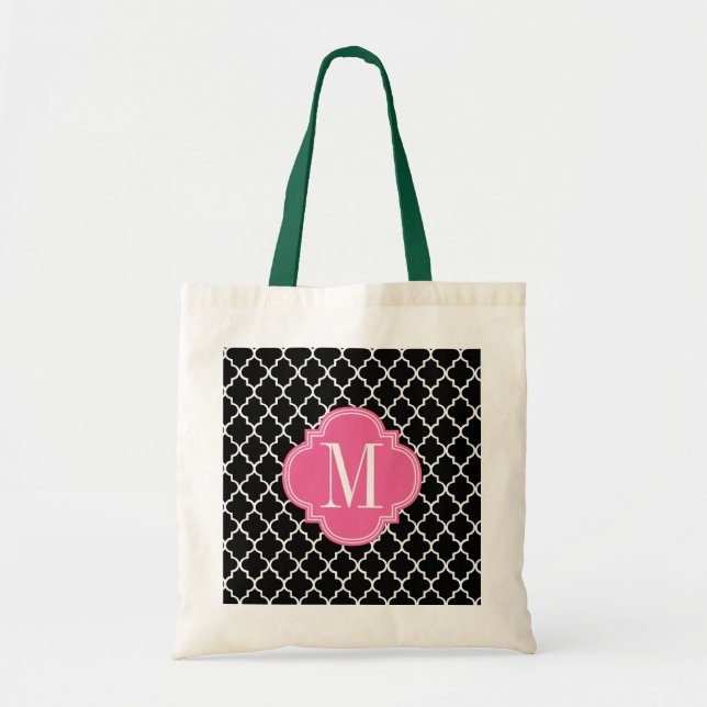 Chic Black Moroccan Lattice Personalised Tote Bag (Front)