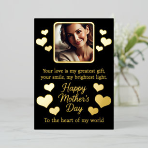 Chic Black Mother's Day with Custom Photo Foil Holiday Card