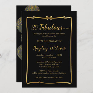 Chic Black n Gold Bow Frame Female's Birthday Invitation