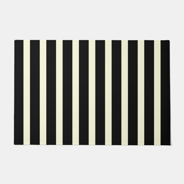 Chic Black Off-White Srtipes Striped Pattern Doormat (Front)