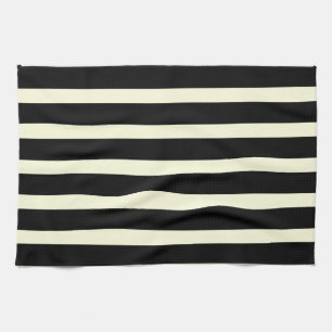 Chic Black Off-White Stripes Striped Pattern Tea Towel