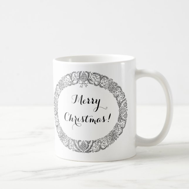Chic Black on White Christmas Wreath to Customise Coffee Mug (Right)