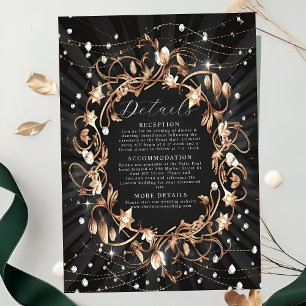 Chic Black Ornate Golden Leaves Wedding Enclosure Card