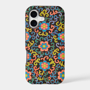 Chic Black Pattern with Colourful Floral 