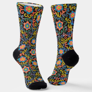 Chic Black Pattern with Colourful Floral Socks
