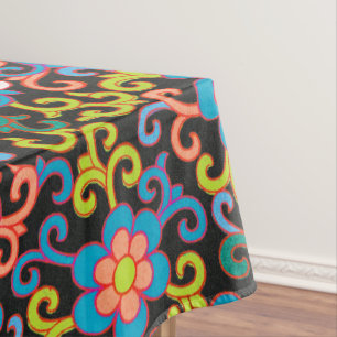 Chic Black Pattern with Colourful Floral  Tablecloth