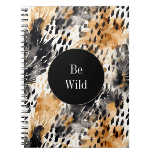 Chic Black Peach White Leopard Animal Print Notebook