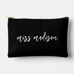 Chic Black Personalised Teacher's Name Script Accessory Pouch