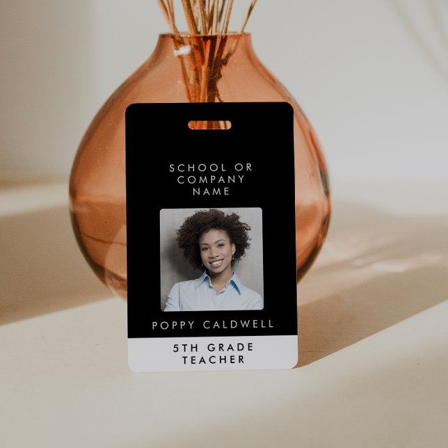 Chic Black Photo Small Business or Teacher ID Badge (Creator Uploaded)