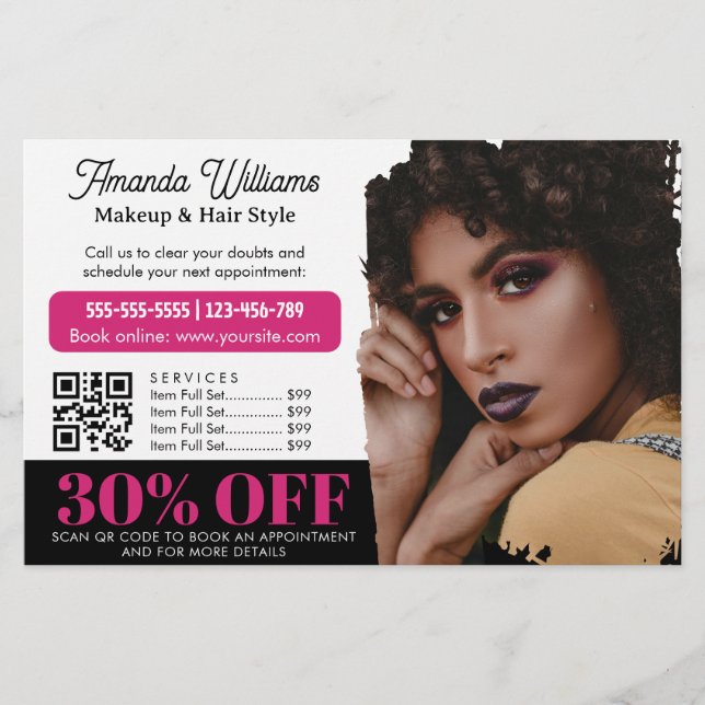 Chic Black Pink Beauty Salon Promo Discount Flyer (Front)