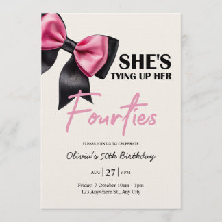 Chic Black & Pink Bow 50th Birthday Invitation