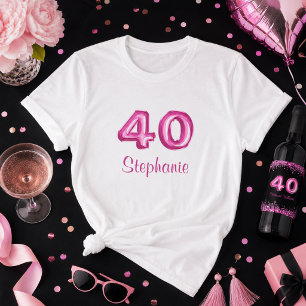 Chic Black Pink Faux Glitter 40th Birthday T-Shirt