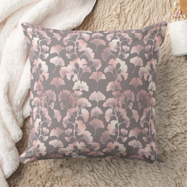 Chic Black Pink Ginkgo Pattern Cushion (Blanket)