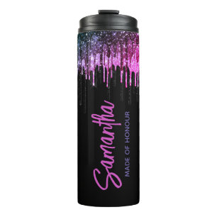 Chic black pink glitter drips bridal anniversary thermal tumbler