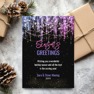 Chic black pink glitter lights Christmas new year