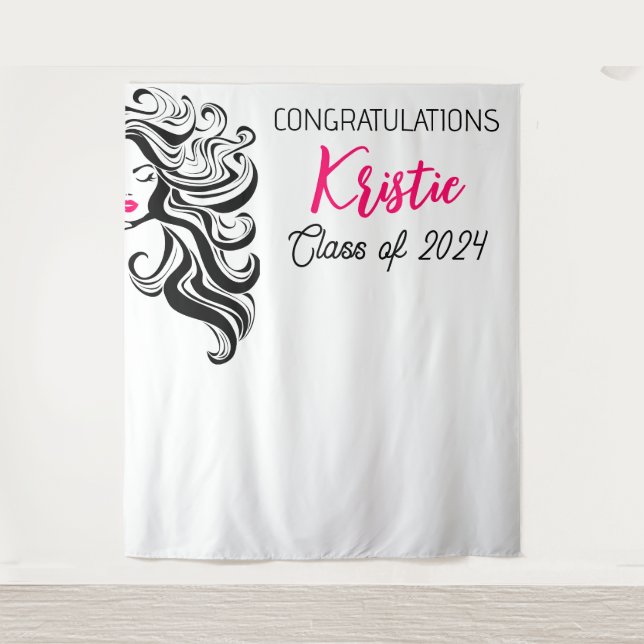 Chic Black Pink Hair Stylist Graduation Party Cute Tapestry (Front)