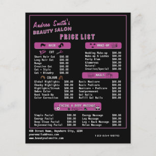Chic Black Pink Modern Salon Services Price Menu
