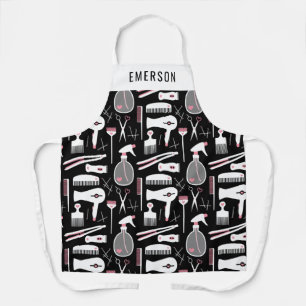 Chic Black Pink White Hair Stylist Tools Add Name  Apron