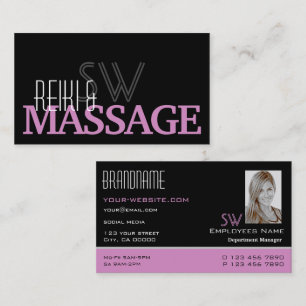 Chic Black Pink White Simple Monogram and Photo Business Card