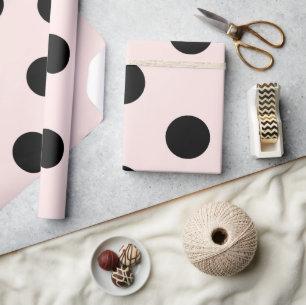 Chic Black Polka Dots Pattern & Blush Pink Wedding Wrapping Paper
