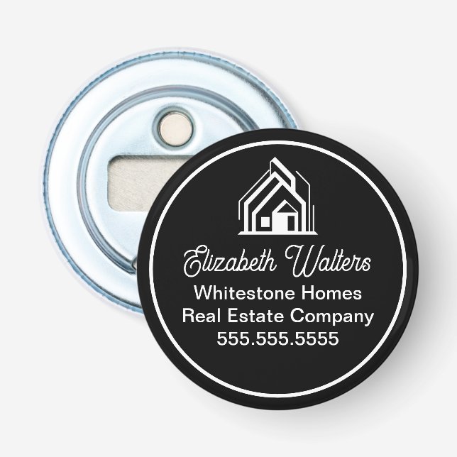 Chic Black Real Estate Company Customised Realtor Bottle Opener (Front)