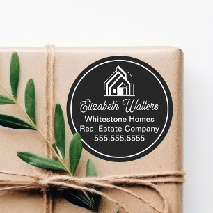 Chic Black Real Estate Company Customised Realtor Classic Round Sticker