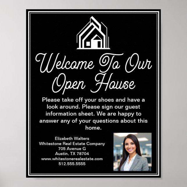 Chic Black Real Estate Company Open House Welcome Poster (Front)