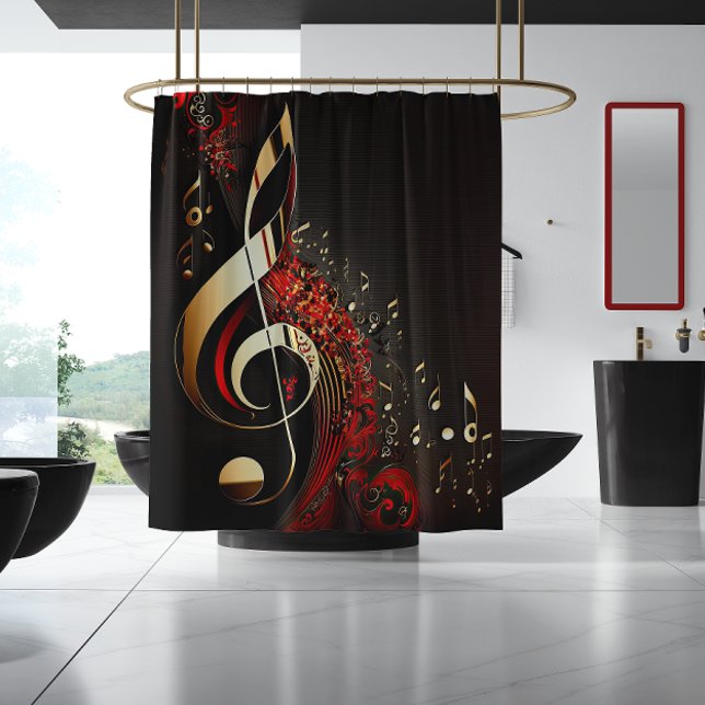 Chic Black Red and Gold Clef Note  Shower Curtain (Creator Uploaded)