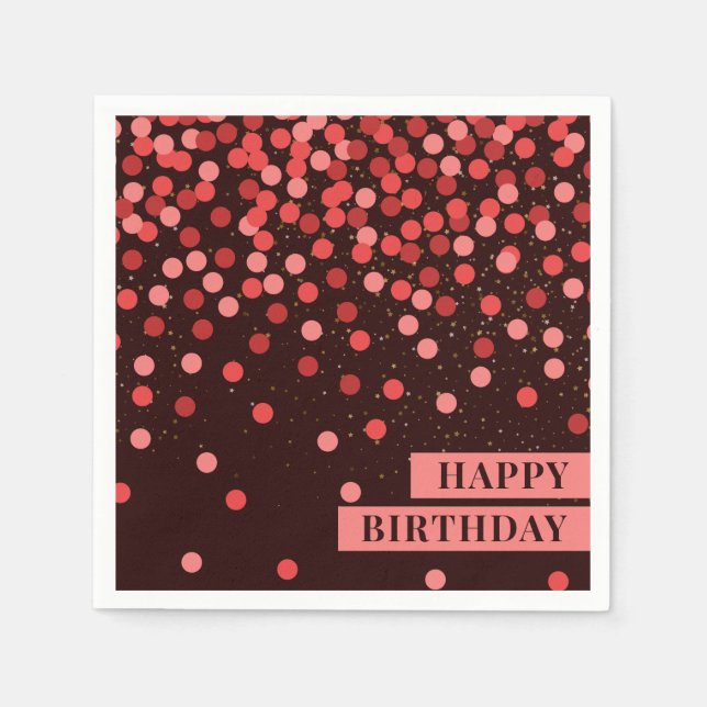 Chic Black Red Confetti Happy Birthday Napkins (Front)