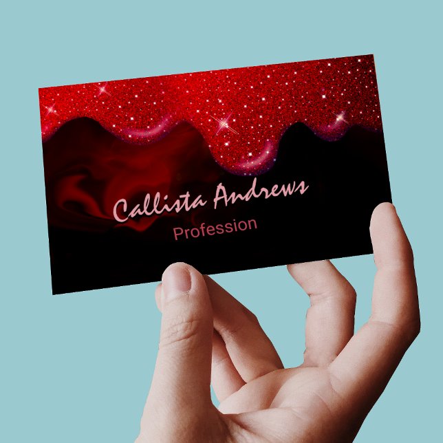 Chic black red drippings glitter marble 	Magnetic business card (Creator Uploaded)