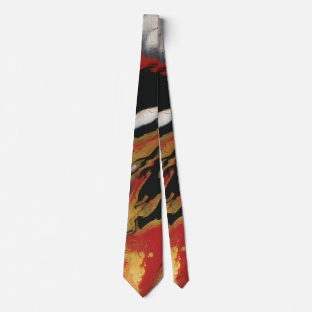 Chic Black Red Gold Abstract Tie (Front)